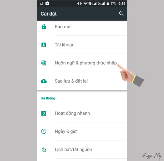 Chọn Ngôn ngữ và phương thức nhập
